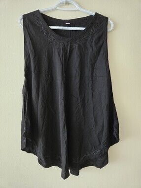 No Brand XL Black Sleeveless Embroidered 100% Cotton Top
